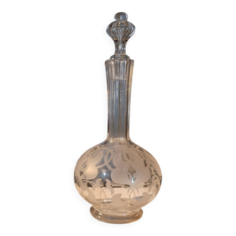 Superb antique crystal carafe with acid-etched decoration.