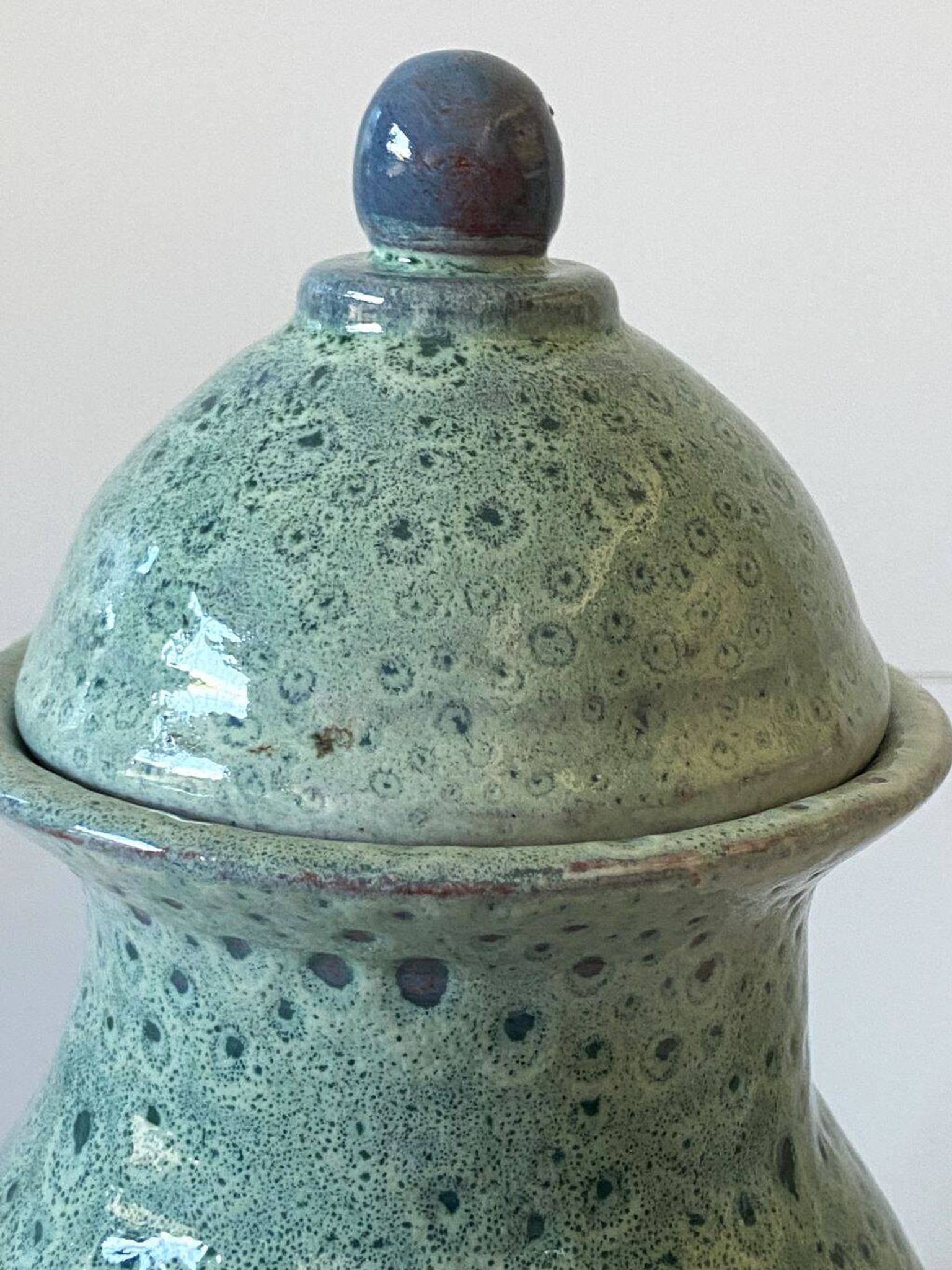 Unusual Vase/Pot/Urn, Glazed Terracotta Ceramic, Red, Signed "DP"