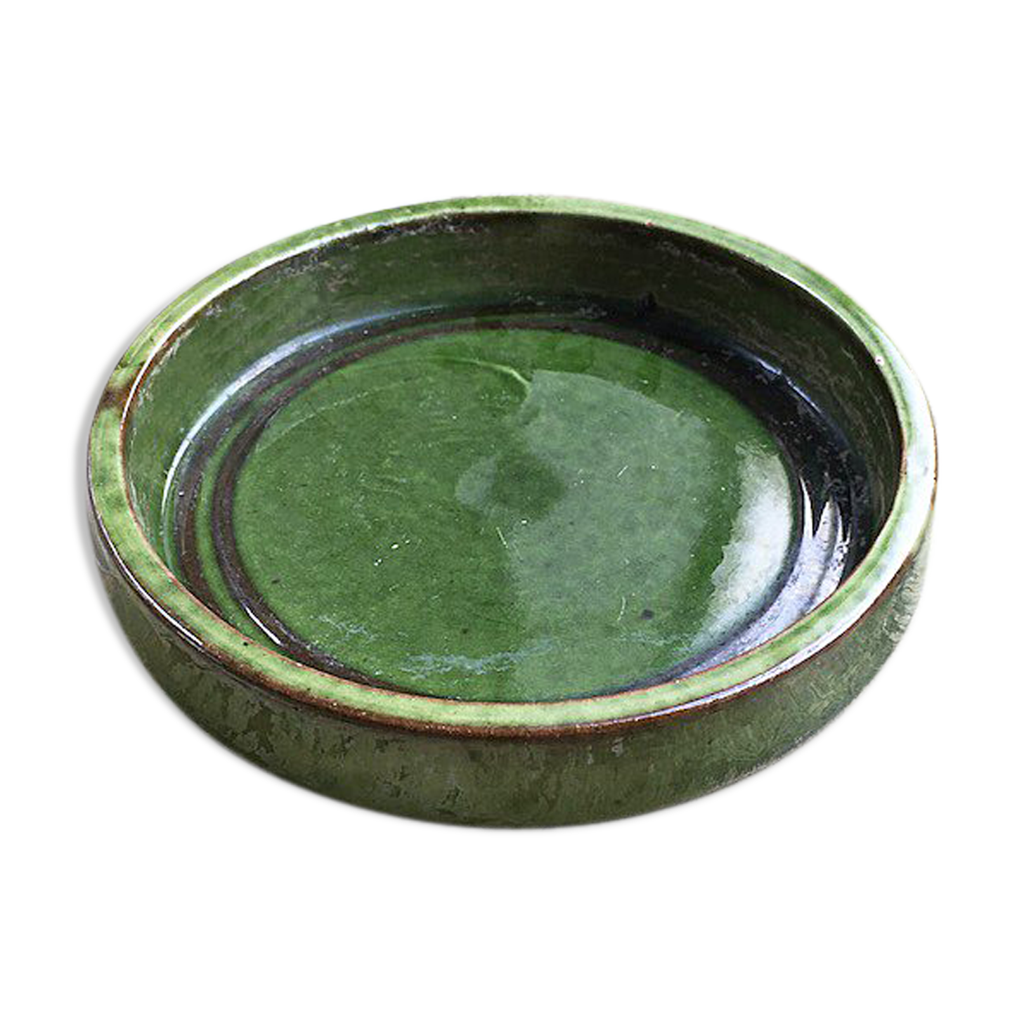 Assiette plat en terre vernissée vert