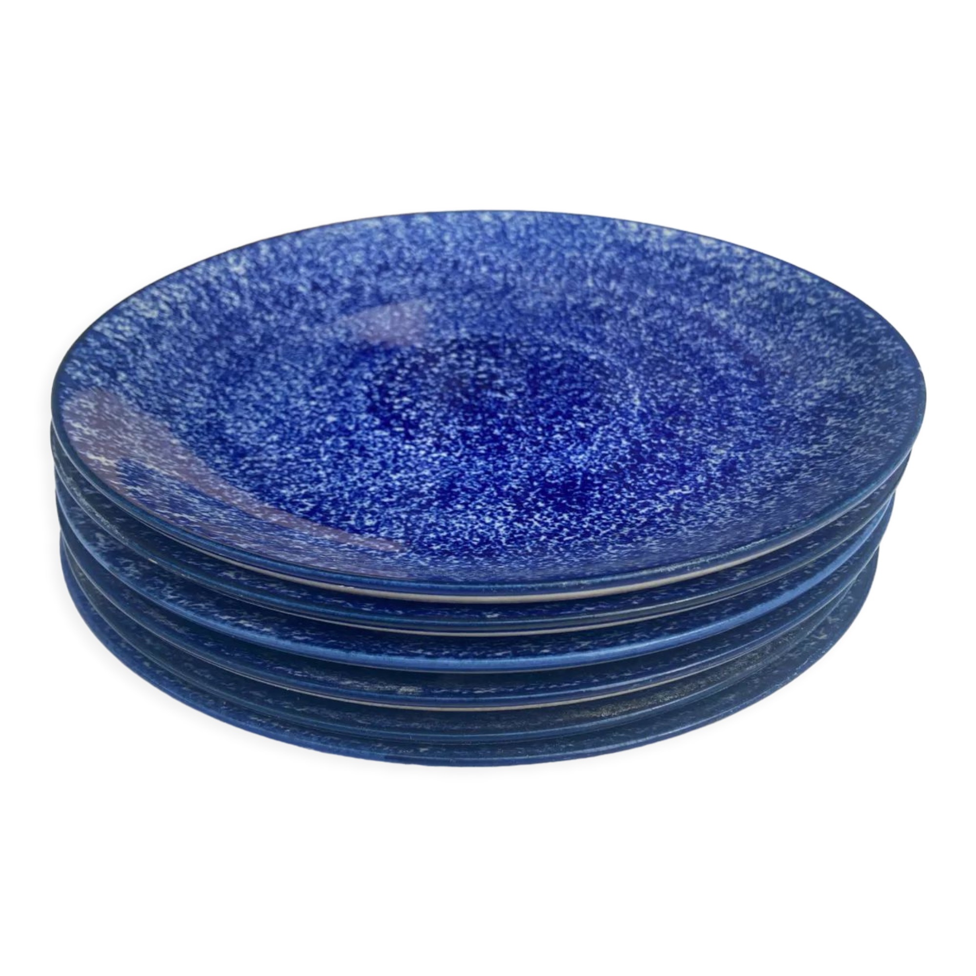 Set of 6 flat blue plates in Indian ceramic