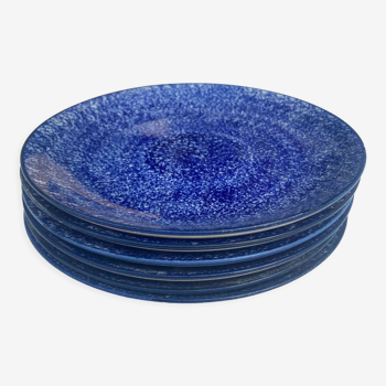 Set of 6 flat blue plates in Indian ceramic