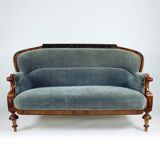 Unique Biedermeier sofa in original fabric and walnut veneer, Vienna, Austria circa 1825