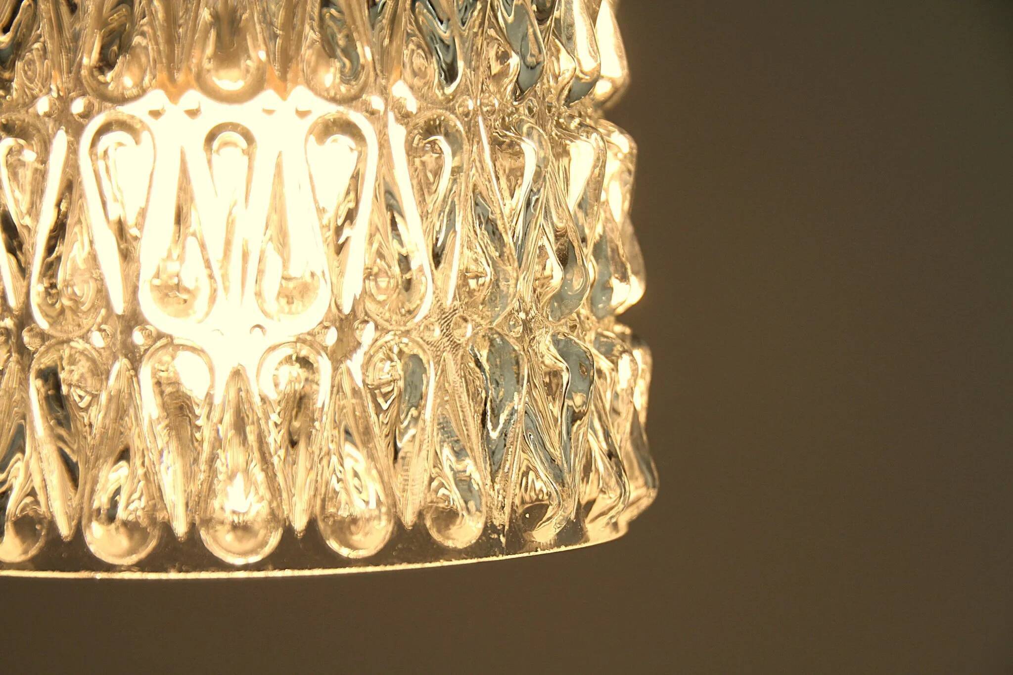 Pressed Crystal Glass Pendant Lamp with Tear Drop Pattern, Sweden, 1960s