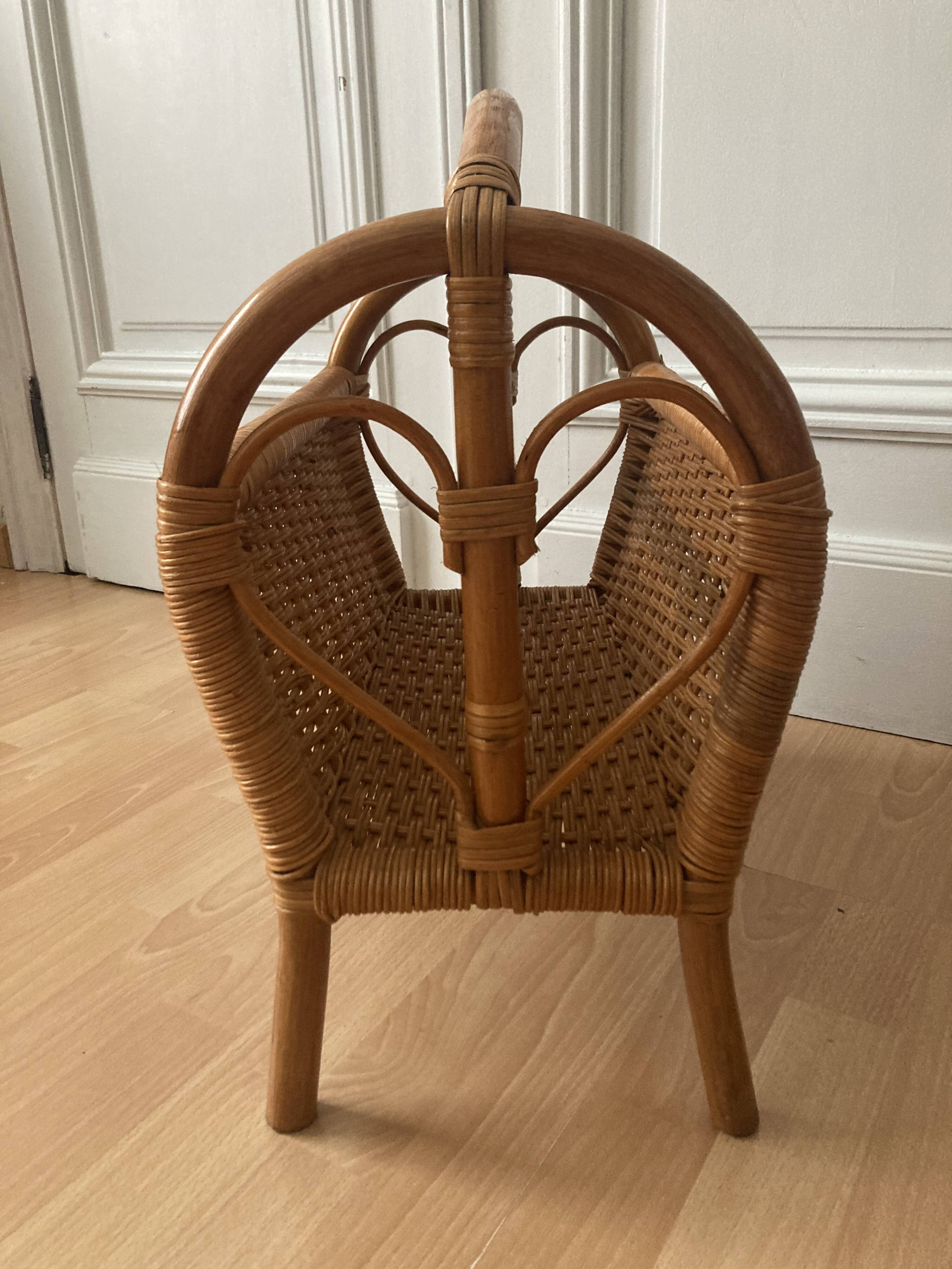 Vintage bamboo rattan magazine holder 70s