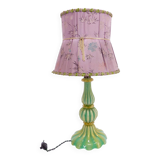 Murano turquoise lamp and pink silk lampshade 1940