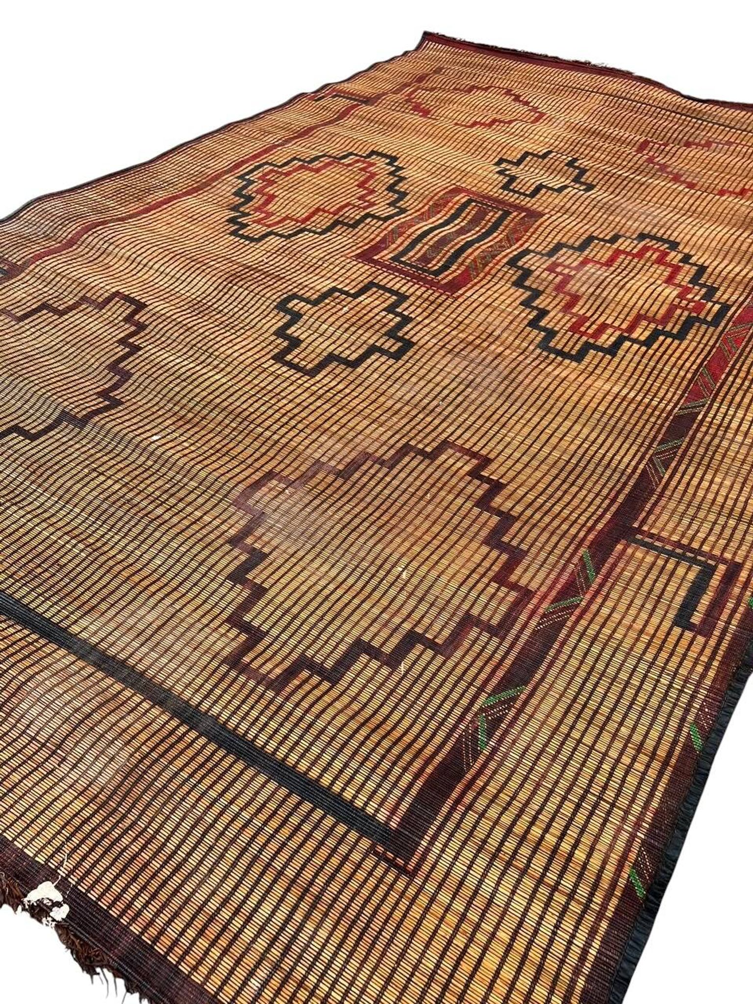 Vintage leather and reed Tuareg mat