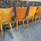 Suite of 4 vintage chairs Baumann model "Dove" 50s