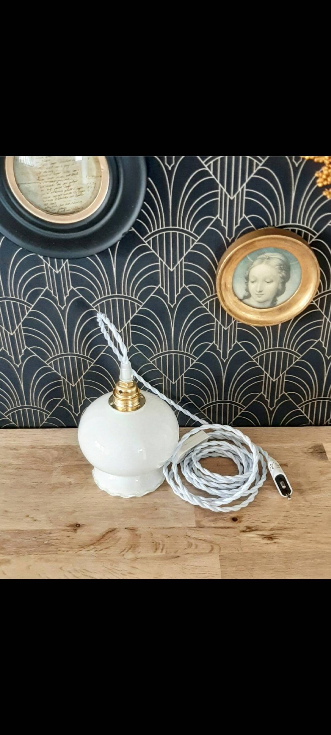 Vintage opaline portable lamp
