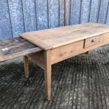 Antique solid cherry farmhouse table with 3 drawers and 1 pull out.