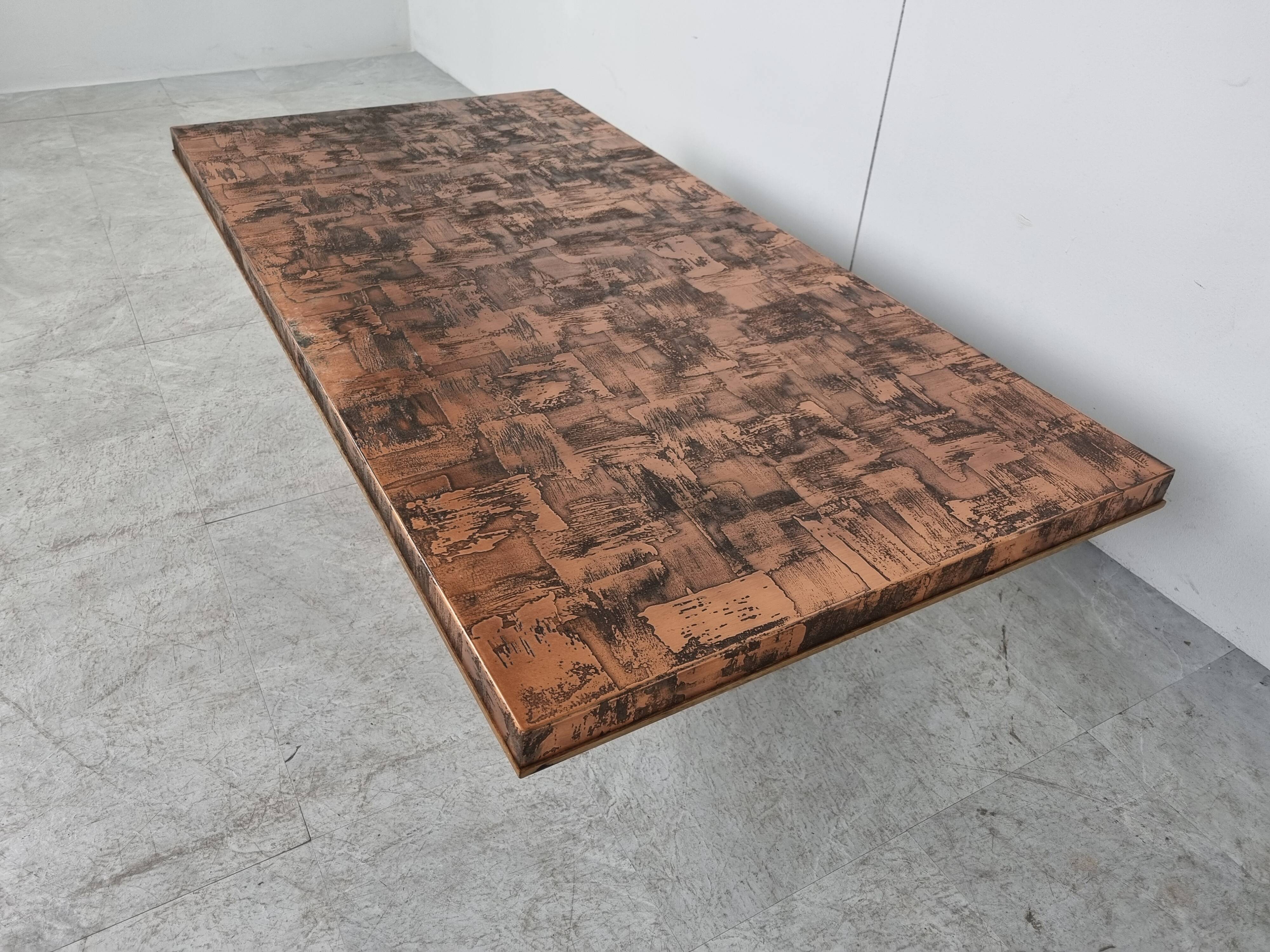Vintage copper plated brutalist coffee table, 1970s