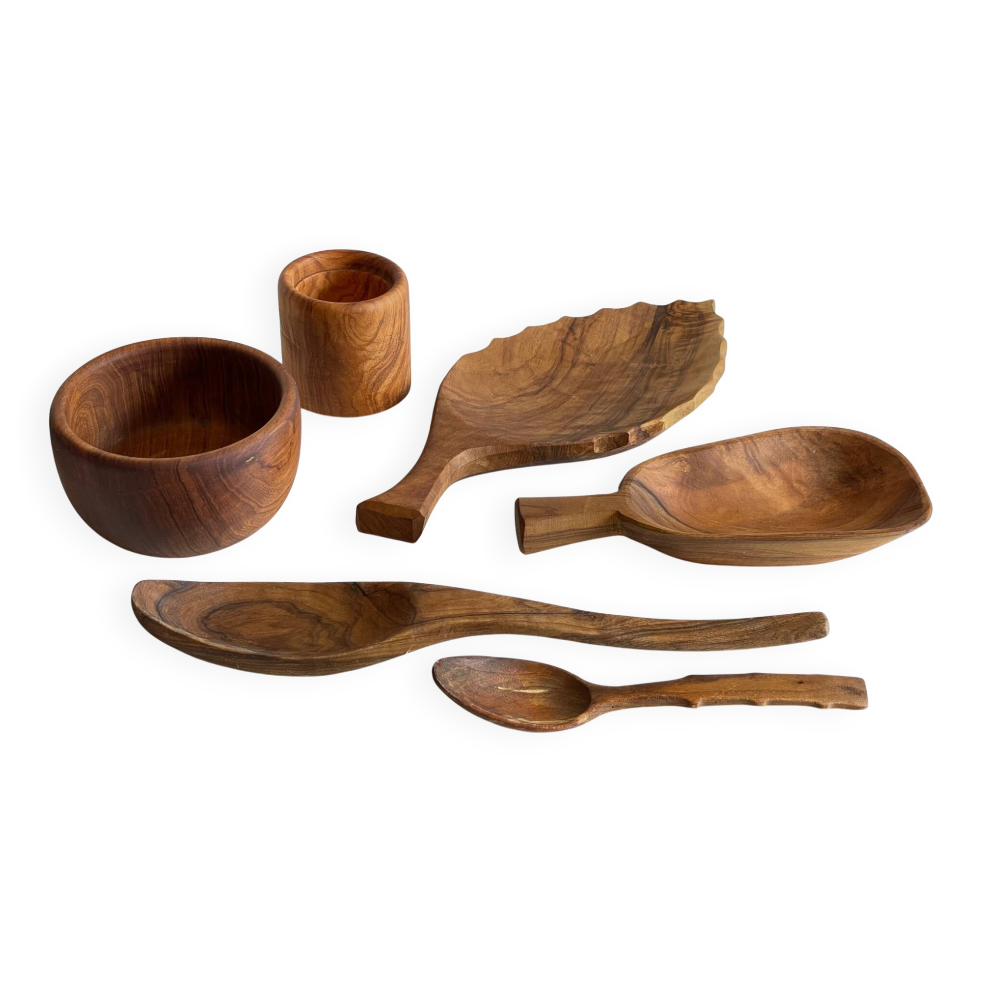 Set of vintage turned and carved wooden cups