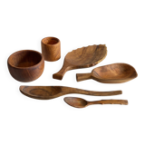 Set of vintage turned and carved wooden cups