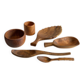 Lot coupelles en bois tourné et sculpté vintage