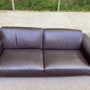 Luxury 3-seater chocolate brown leather sofa Roche Bobois 235cm