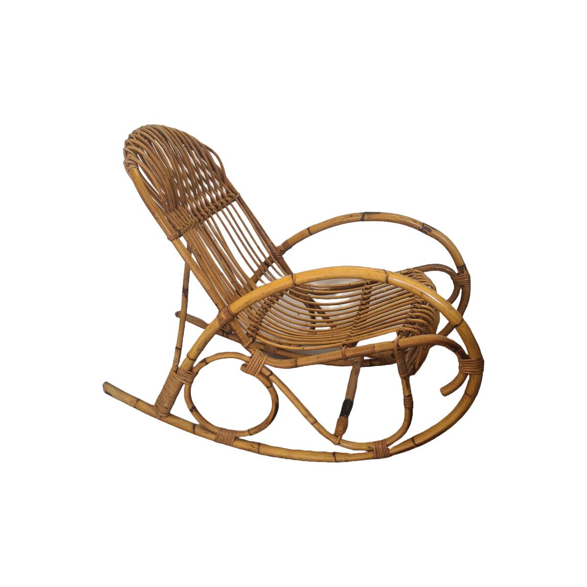 Vintage Rattan Rocking Chair With Cushion, 1960s