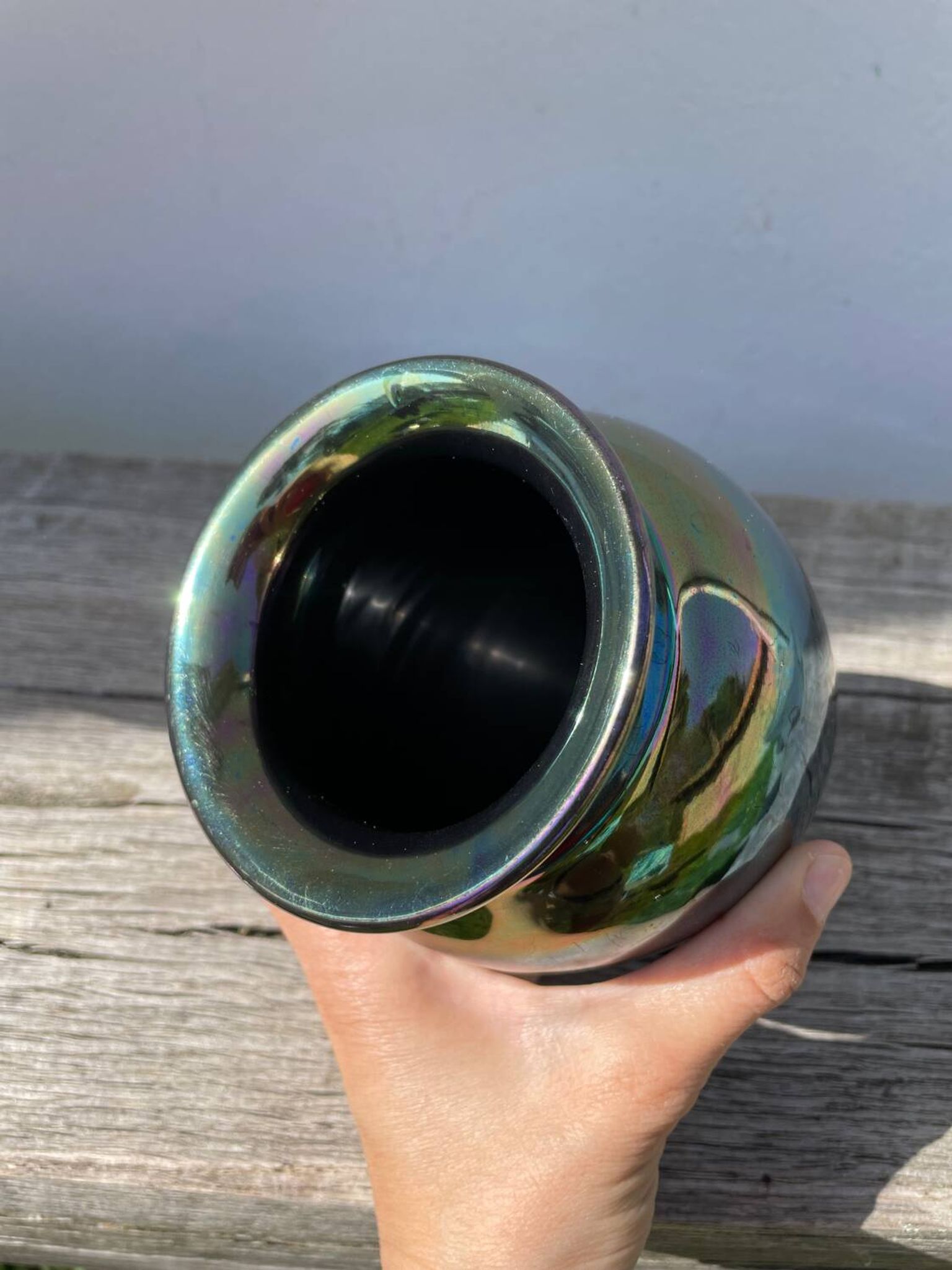 Vintage iridescent ceramic vase