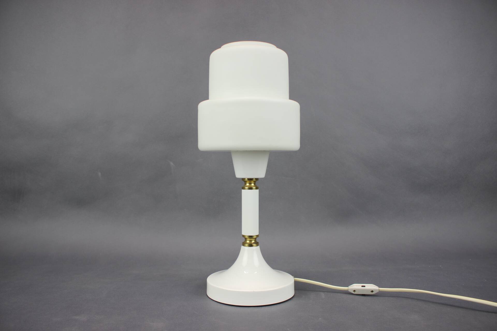 Opaline Glass and Brass Table Lamp Drukov Brno, Czechoslovakia, 1970s