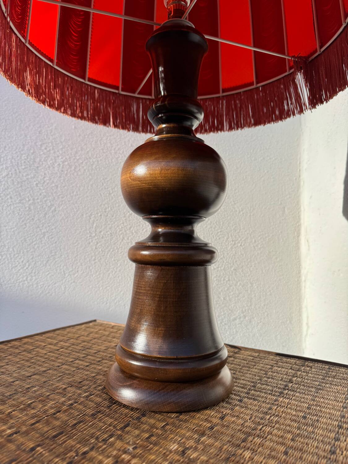 Large 1960s bell-shaped lamp with fringed shade