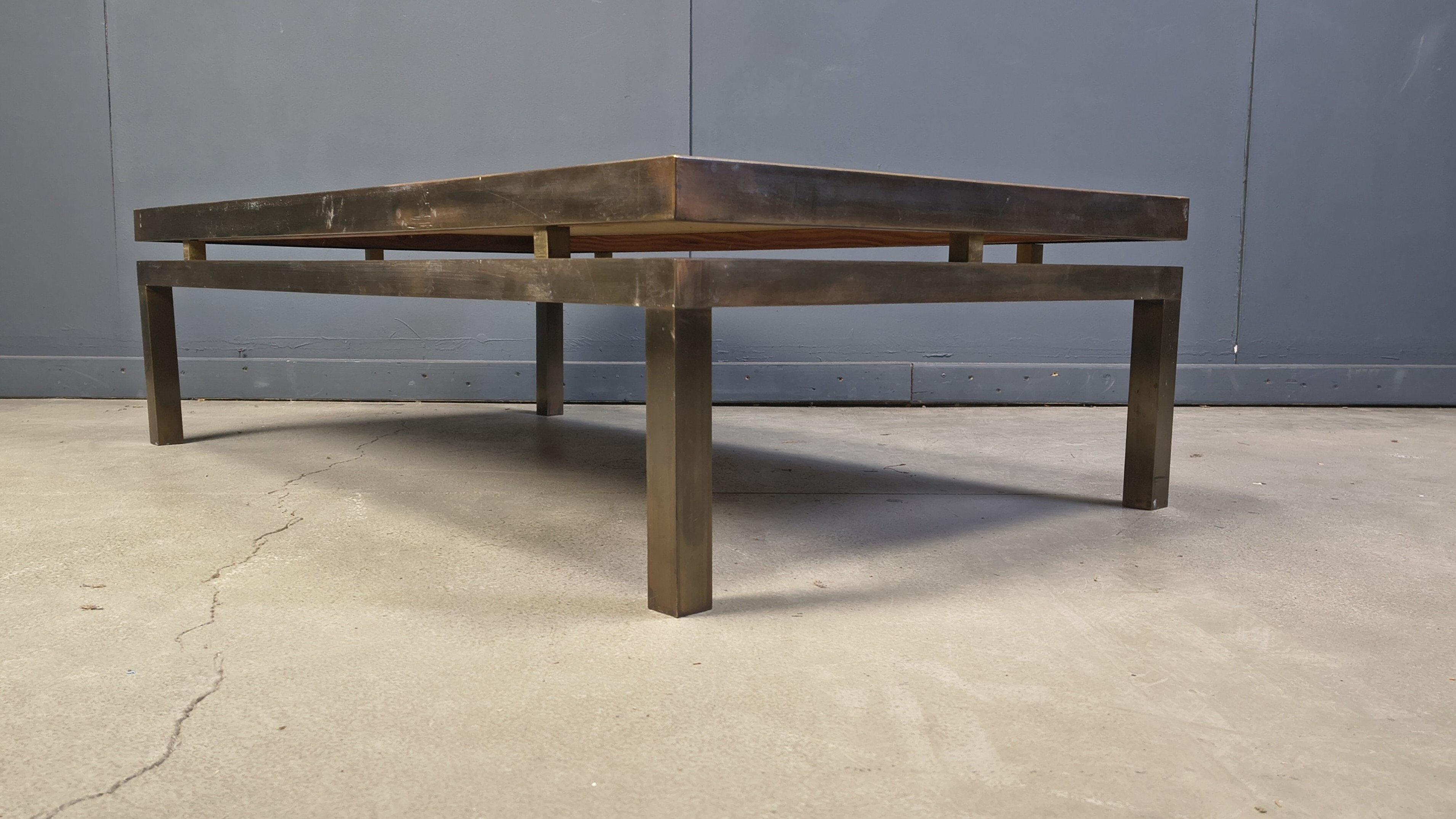 Vintage etched brass coffee table signed by Willy Daro, 1970s