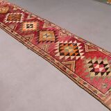 Vintage turkish  tribal runner 385x85 cm veg dye wool rug tribal, handmade