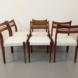 Set of 6 vintage Scandinavian chairs in teak and bouclette fabric from the 60s