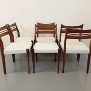 Set of 6 vintage Scandinavian chairs in teak and bouclette fabric from the 60s