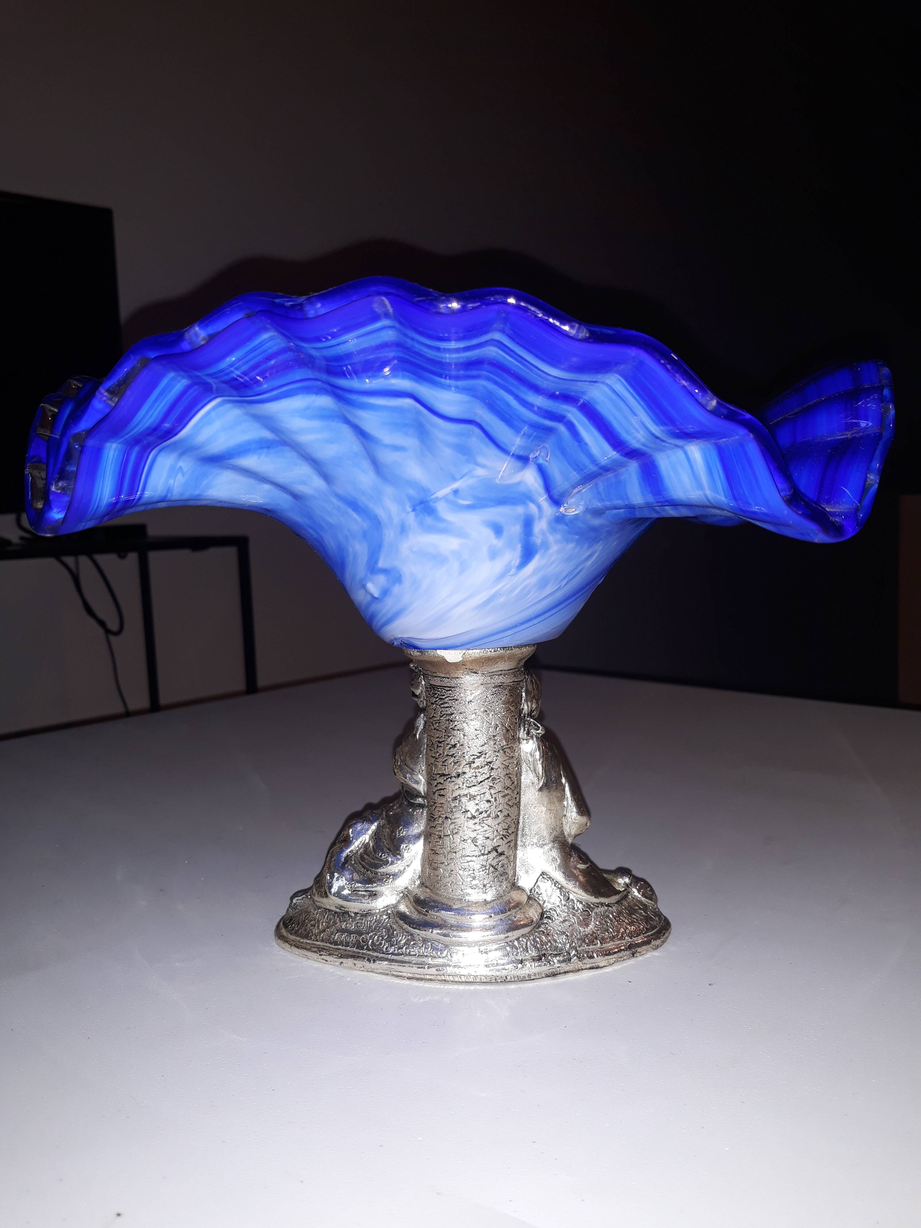 Glass and metal fruit bowl