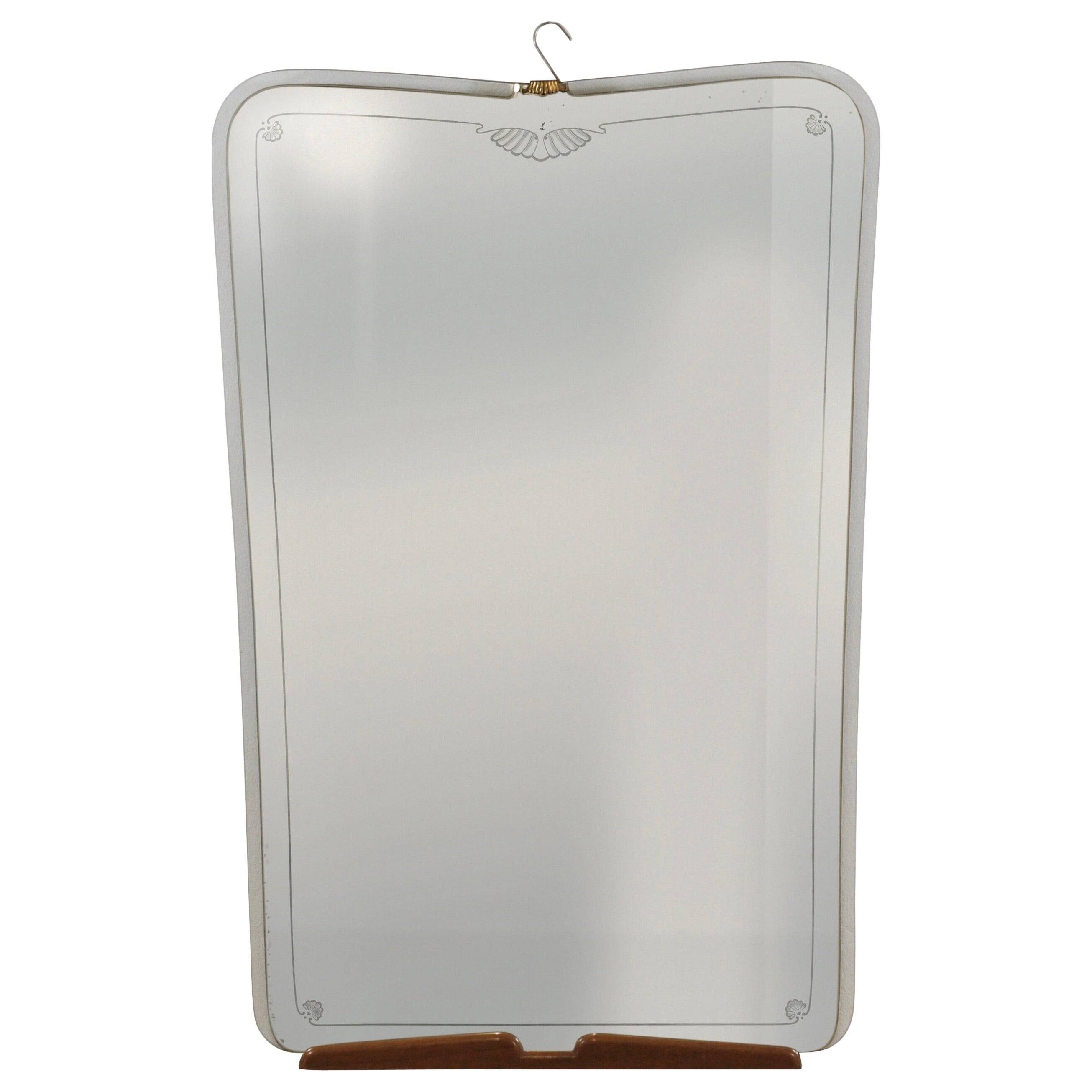 Large Wall Mirror Paolo Buffa Cherry and Brass, Italy, mid-century, circa 1940