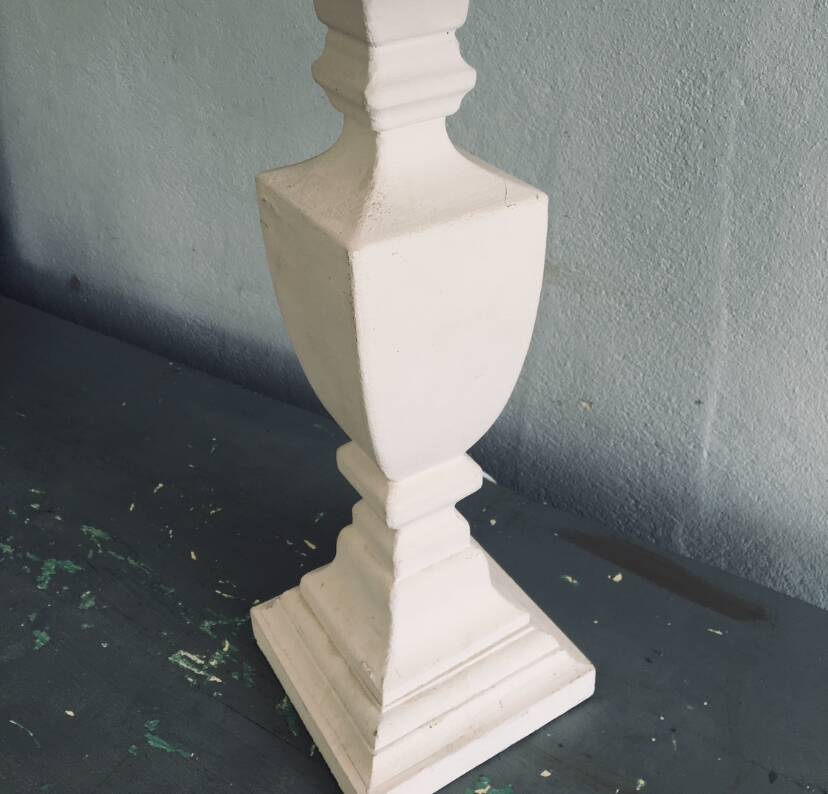 Wood and plaster lamp, new 2M cable, raffia lampshade