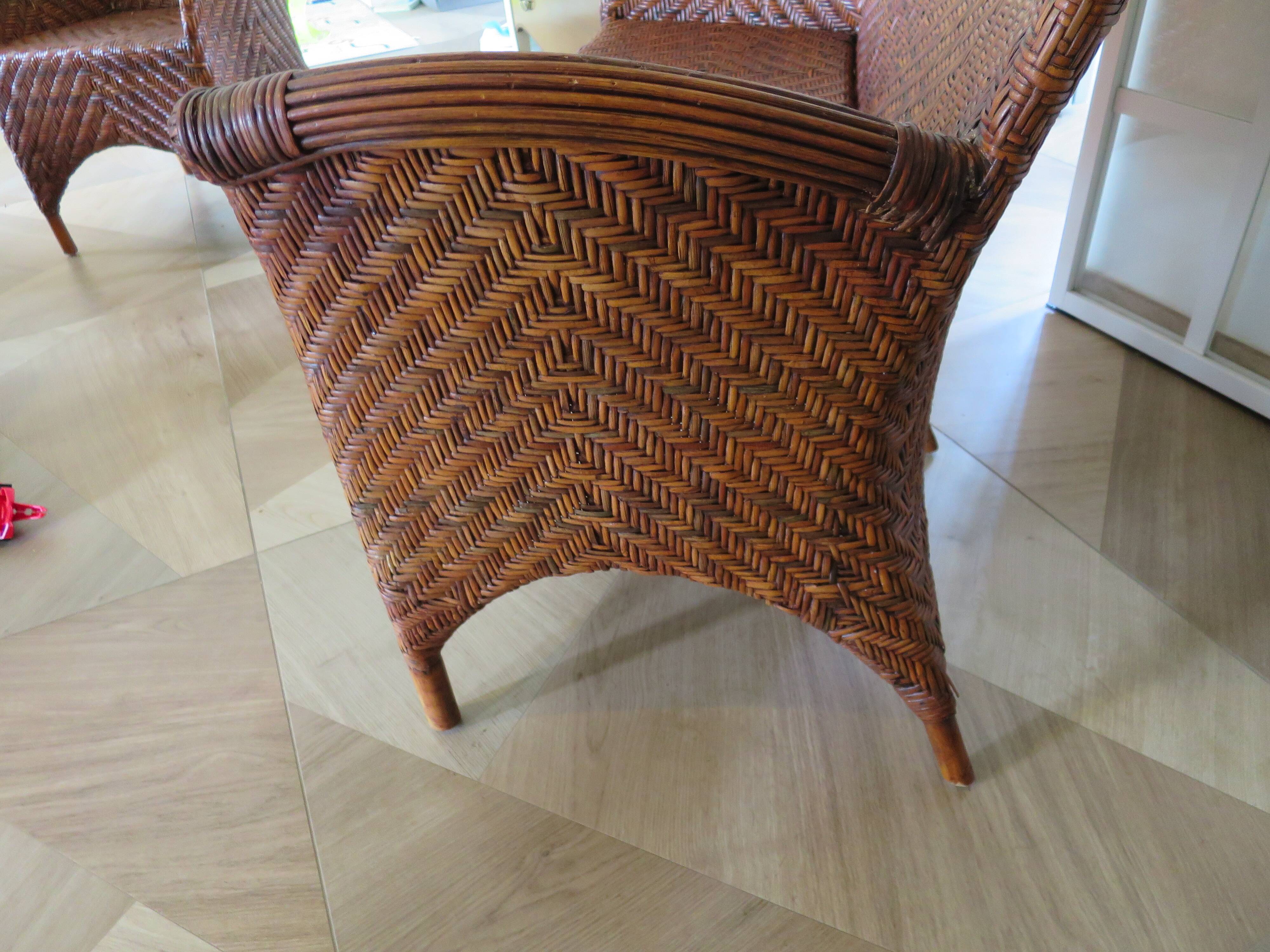 Two-seater banquette in woven rattan, wood and bamboo, 1980s.