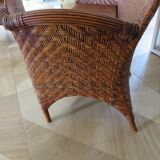 Two-seater banquette in woven rattan, wood and bamboo, 1980s.