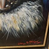 Tableau huile « Tigre à dent de sabre »  signé