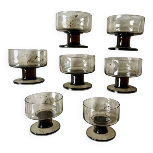 7 verres à pied coupes verre fumé Mobil