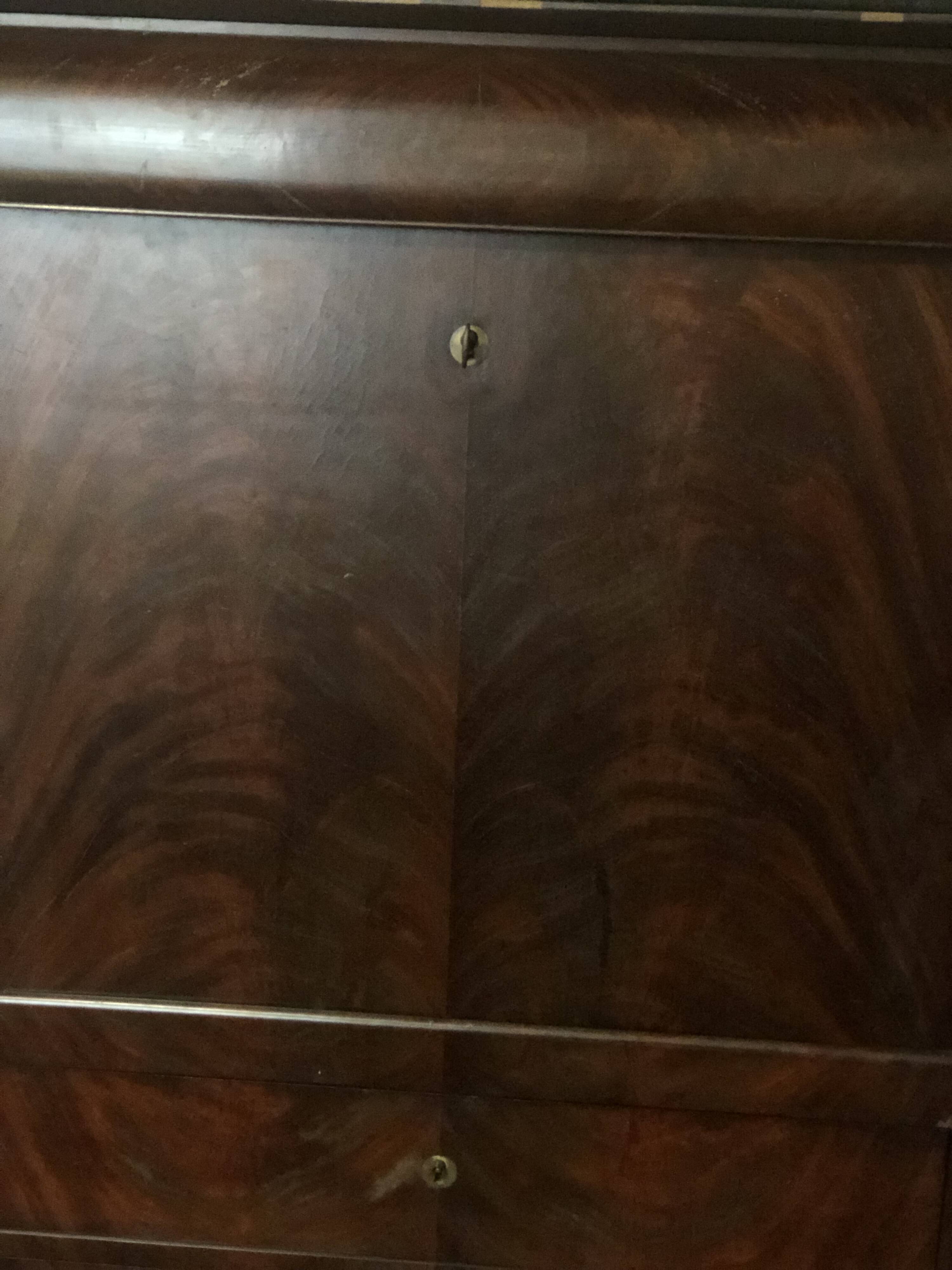Louis-Philippe drop-leaf secretary – Mahogany burr veneer & Marble