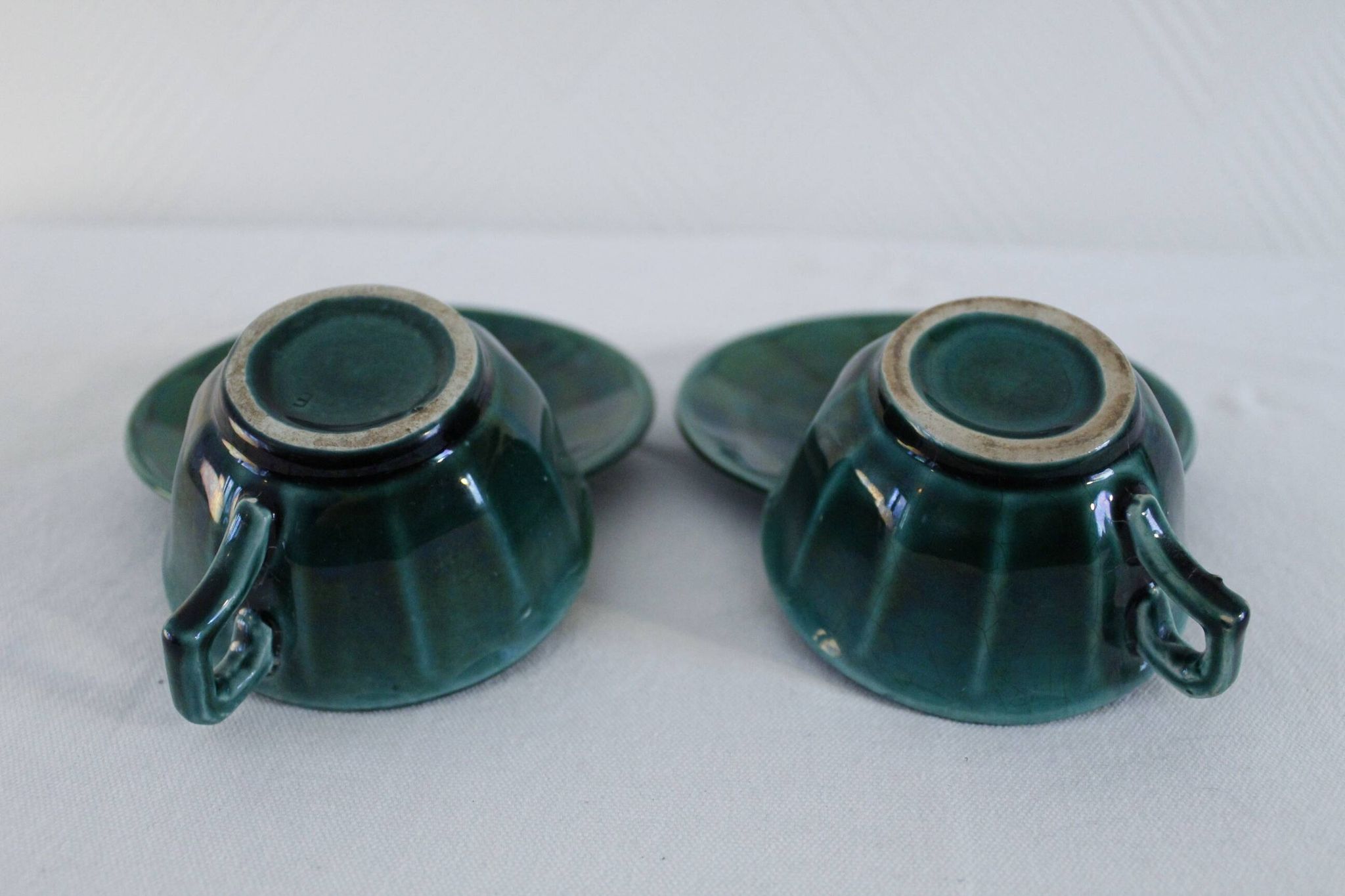 Lot de 2 tasses + soucoupes vintage vertes
