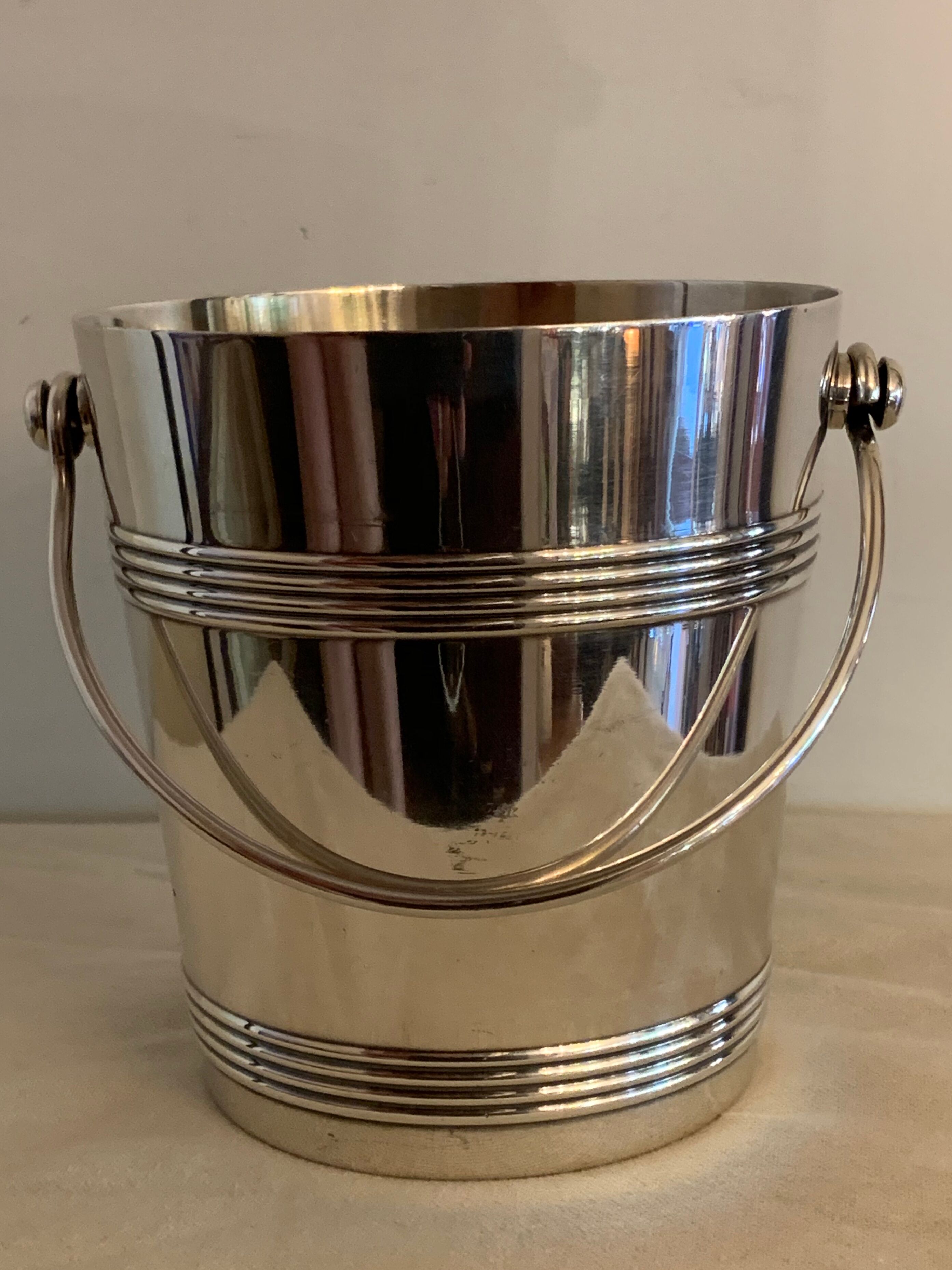 Pair of luc Lanel Christofle Gallia silver metal ice buckets 1940