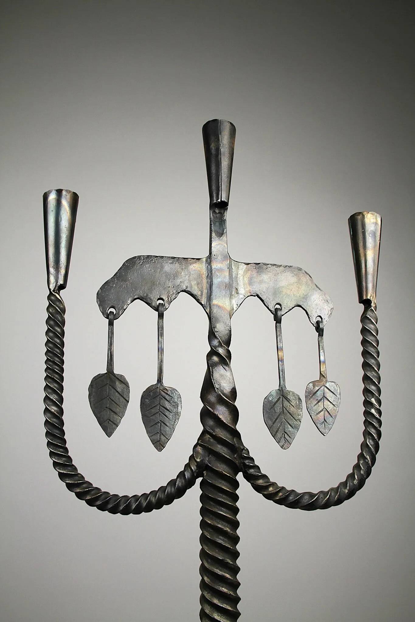 Hand-Forged Wrought Iron Brutalist Candelabra, Scandinavia — circa 1960s/1970s