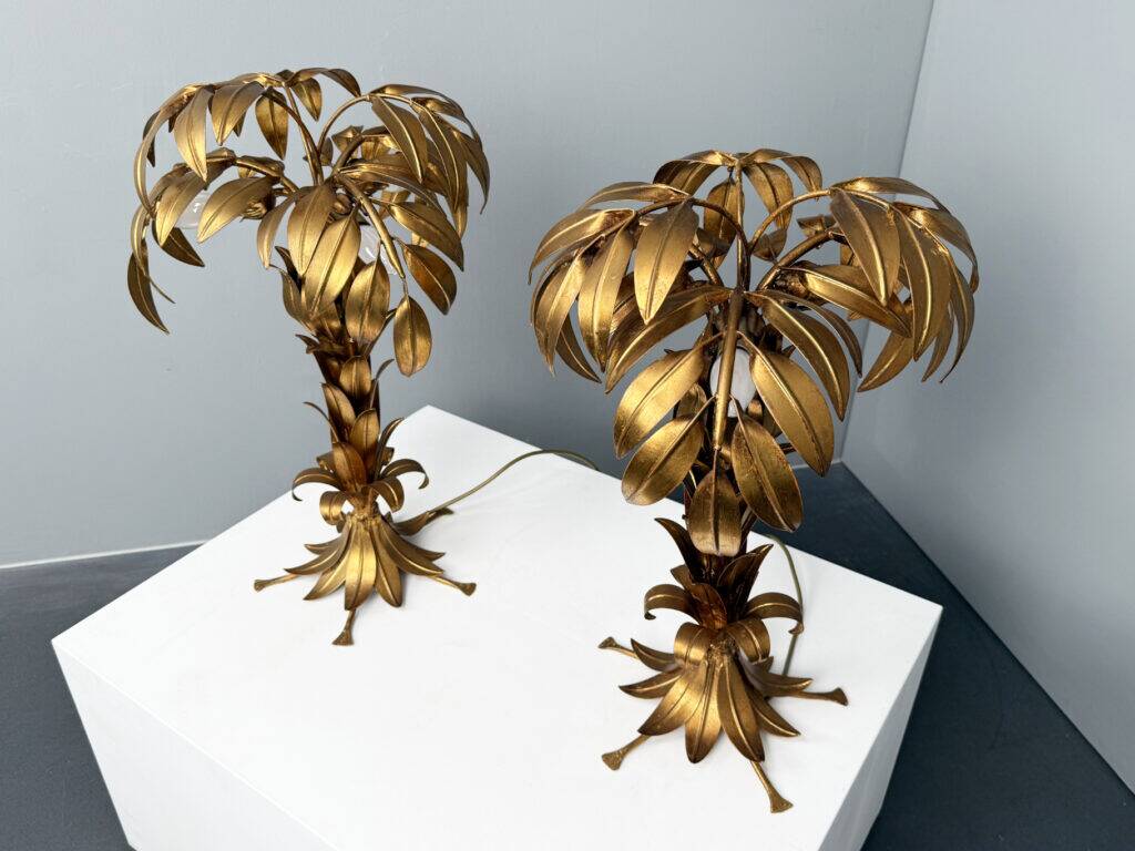 Pair of gold-plated palm tree table lamps by Hans Kögl, Germany, 1970s