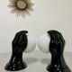 2 black ceramic hand lamps from the 70s / vintage and opaline lamp