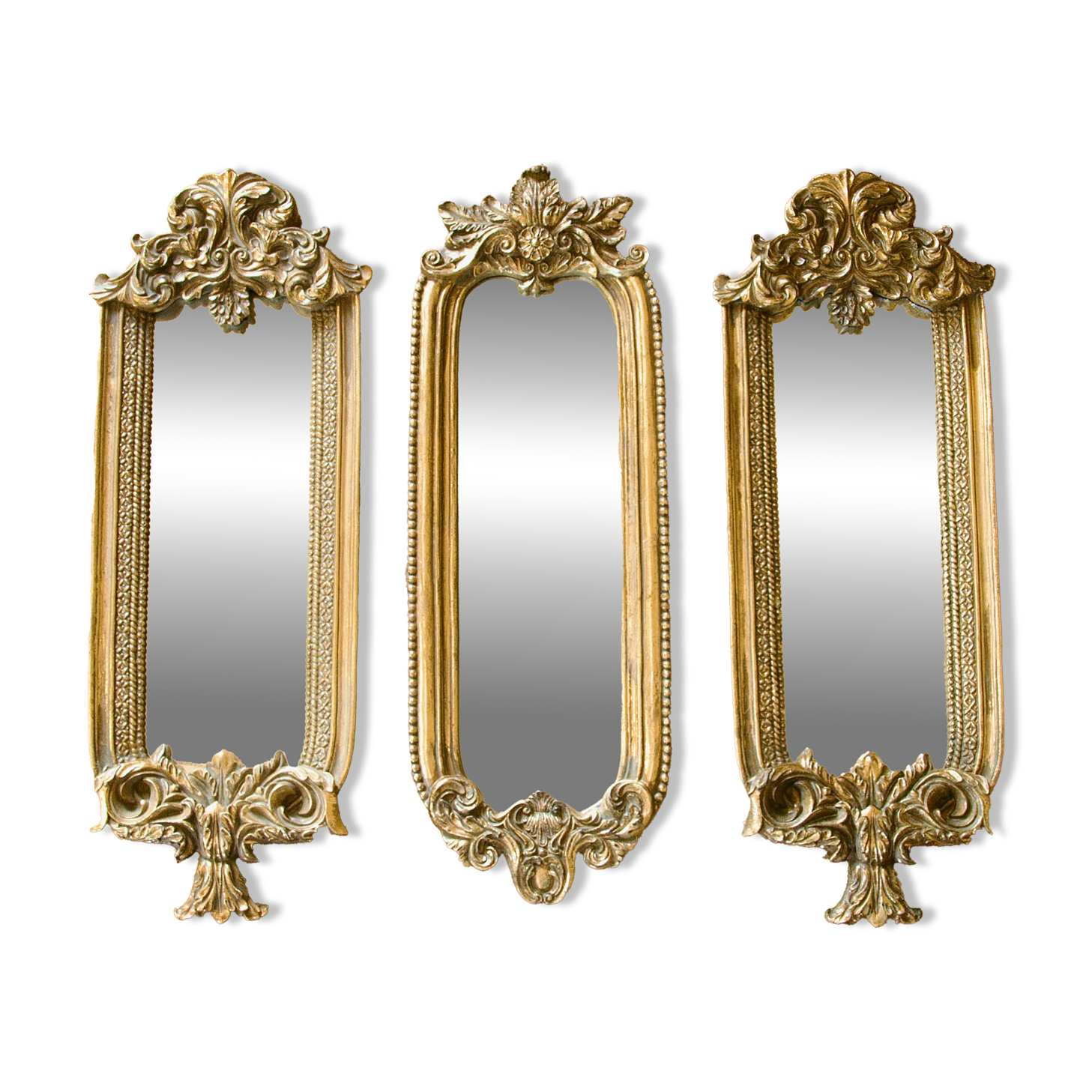 19th century Baroque Rococo gilded mirror triptych