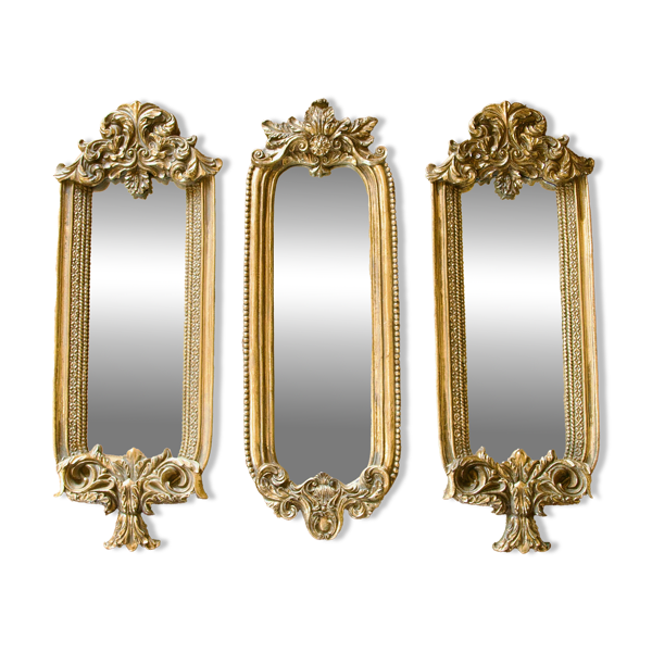 Triptyque de miroirs dorés XIXe baroque rocaille — Beyit