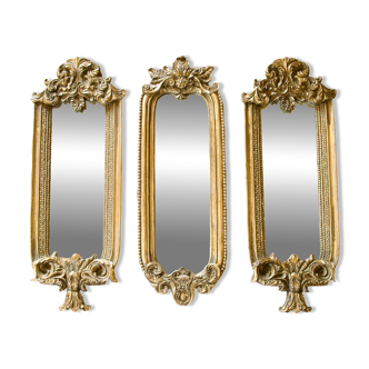 19th century Baroque Rococo gilded mirror triptych