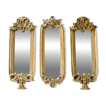 Triptyque de miroirs dorés XIXe baroque rocaille
