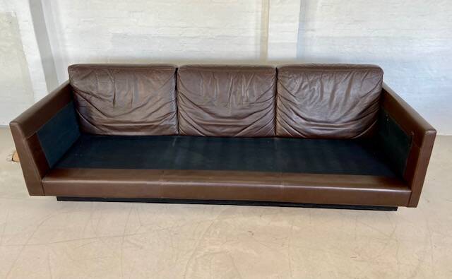 Vintage danish mid-century 3 person brown leather sofa by georg thams 1960s