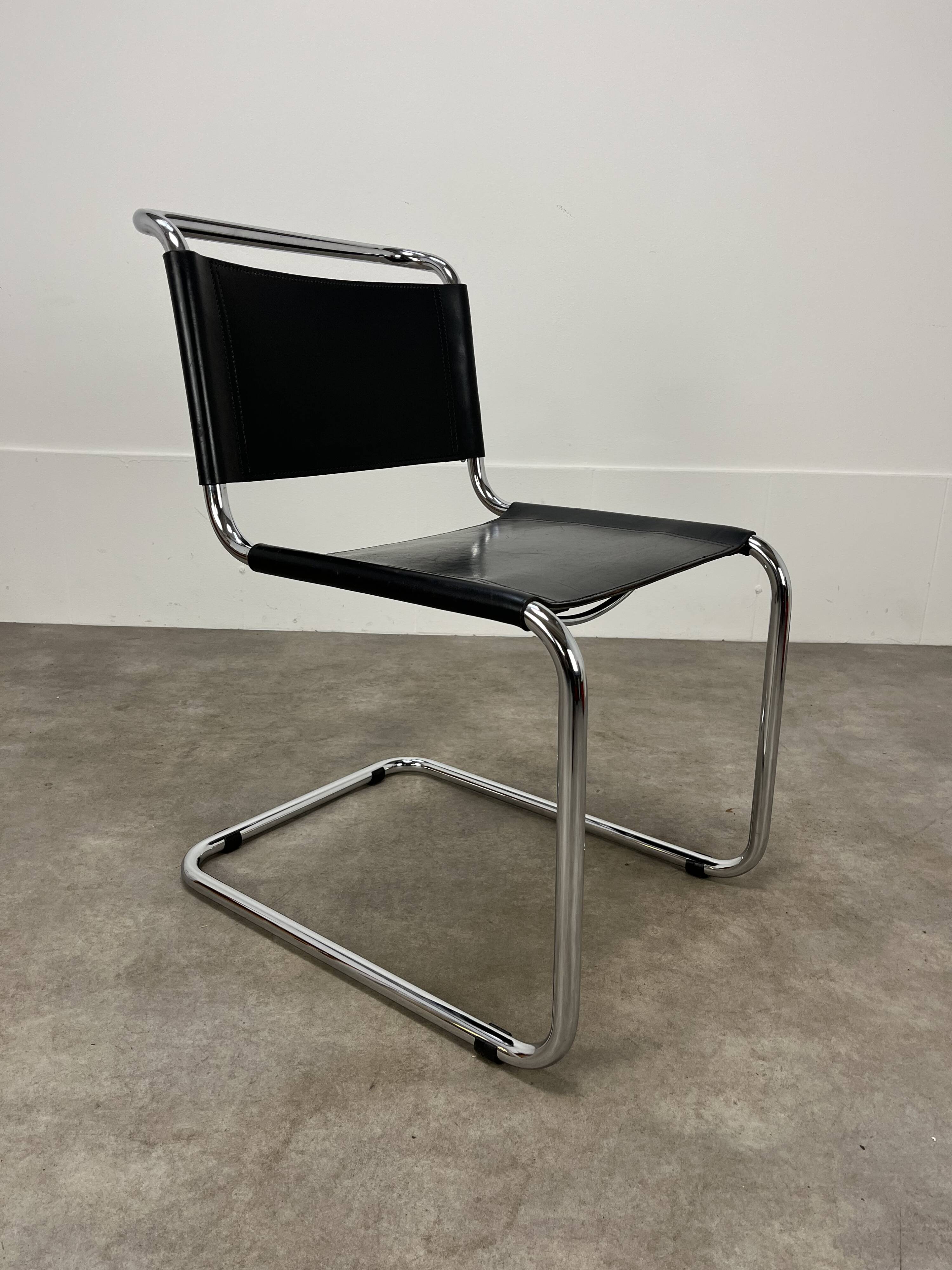 B33 chair black leather, 1980, Marcel Breuer