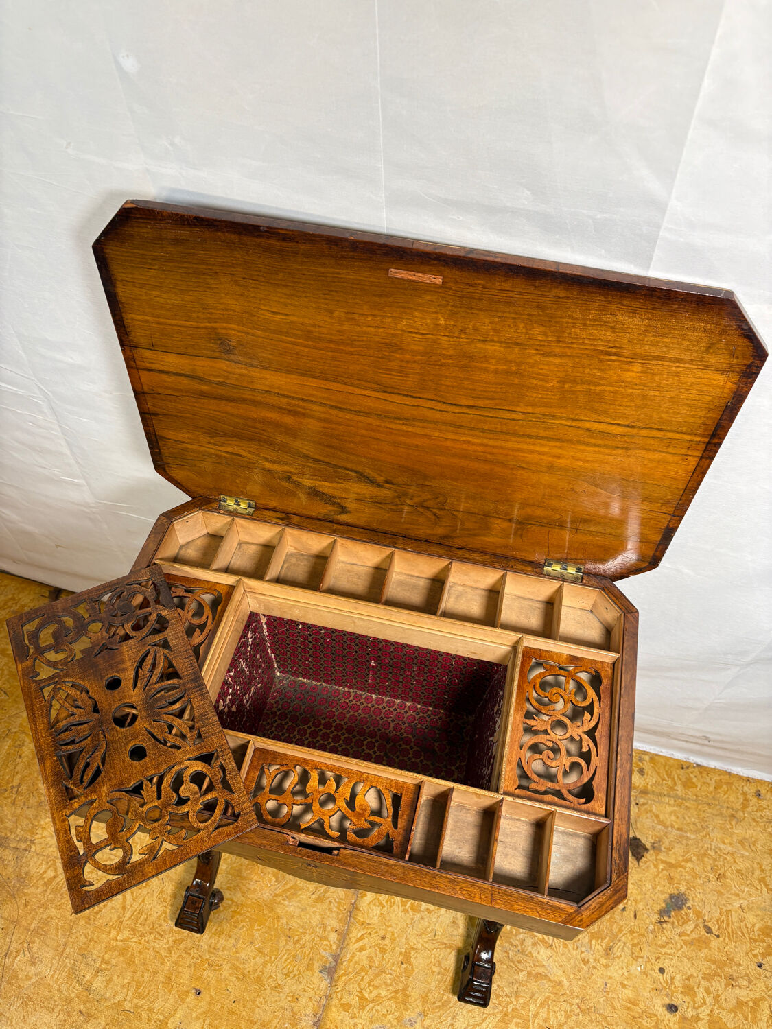 A Romantic Victorian Burr Walnut Sewing & Work Table Mid–Late 19th Cen