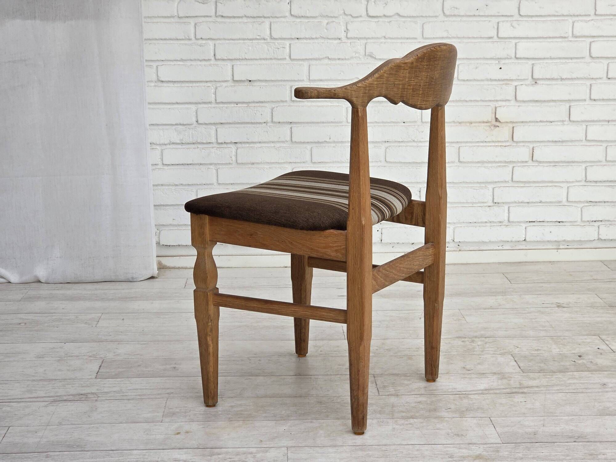 1960s, Danish design by Henning Kjærnulf, et of 4 chairs, wool, oak wood.
