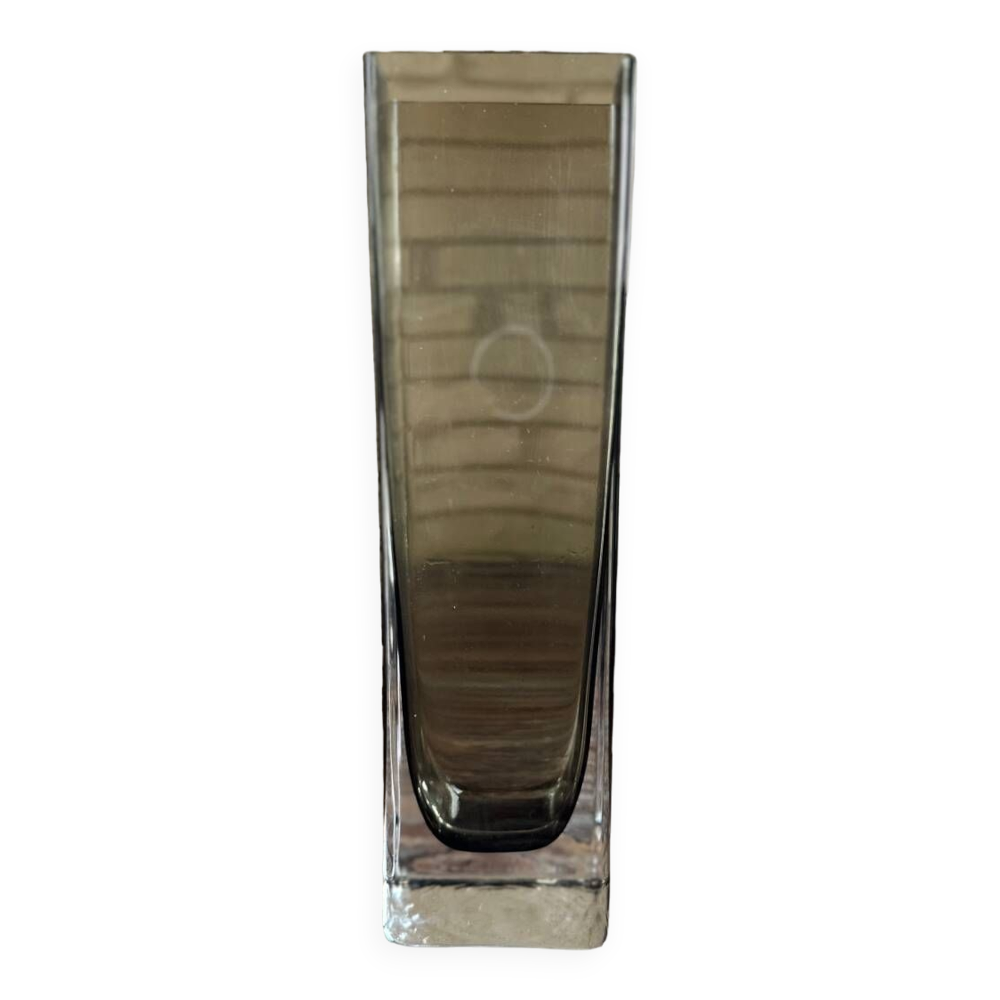 Rectangular smoked glass vase design in retro vintage Murano spirit