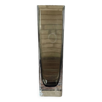 Rectangular smoked glass vase design in retro vintage Murano spirit