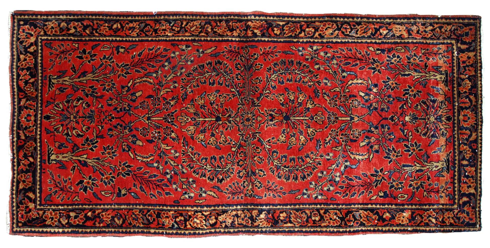 Handmade antique Persian Sarouk runner 3.2' x 7.10' (97cm x 241cm) 1900s - 1B708